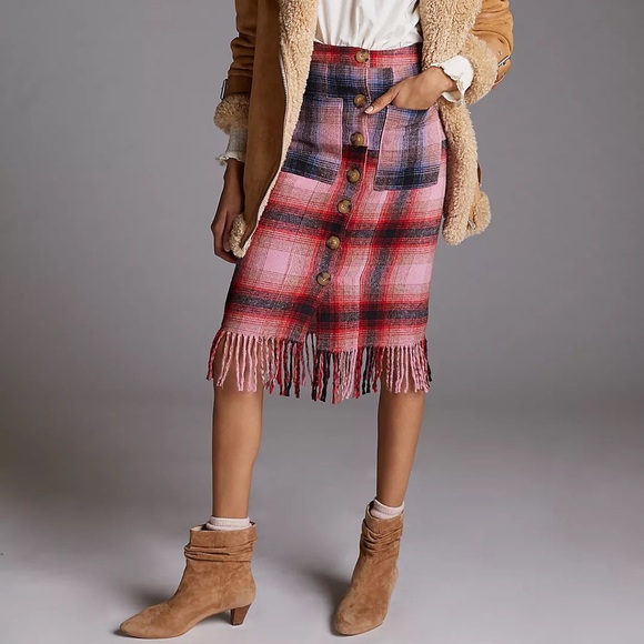 Anthropologie Maeve Fringed Plaid Mini Skirt - Picture 2 of 12